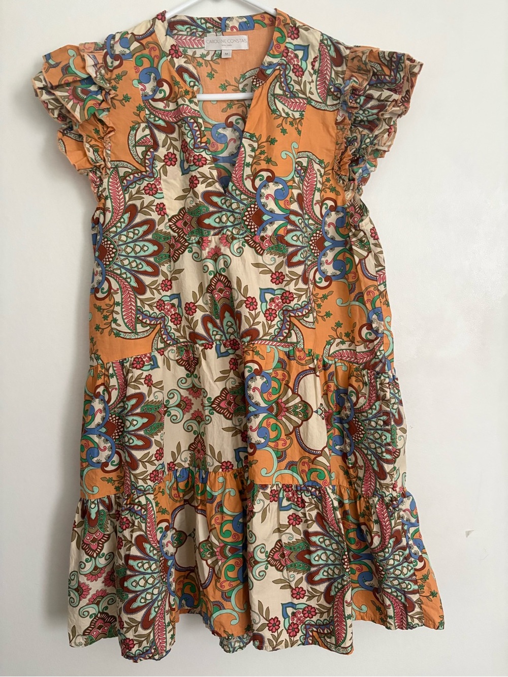 Caroline Constas Orange Floral Boho Dress-medium 100% cotton